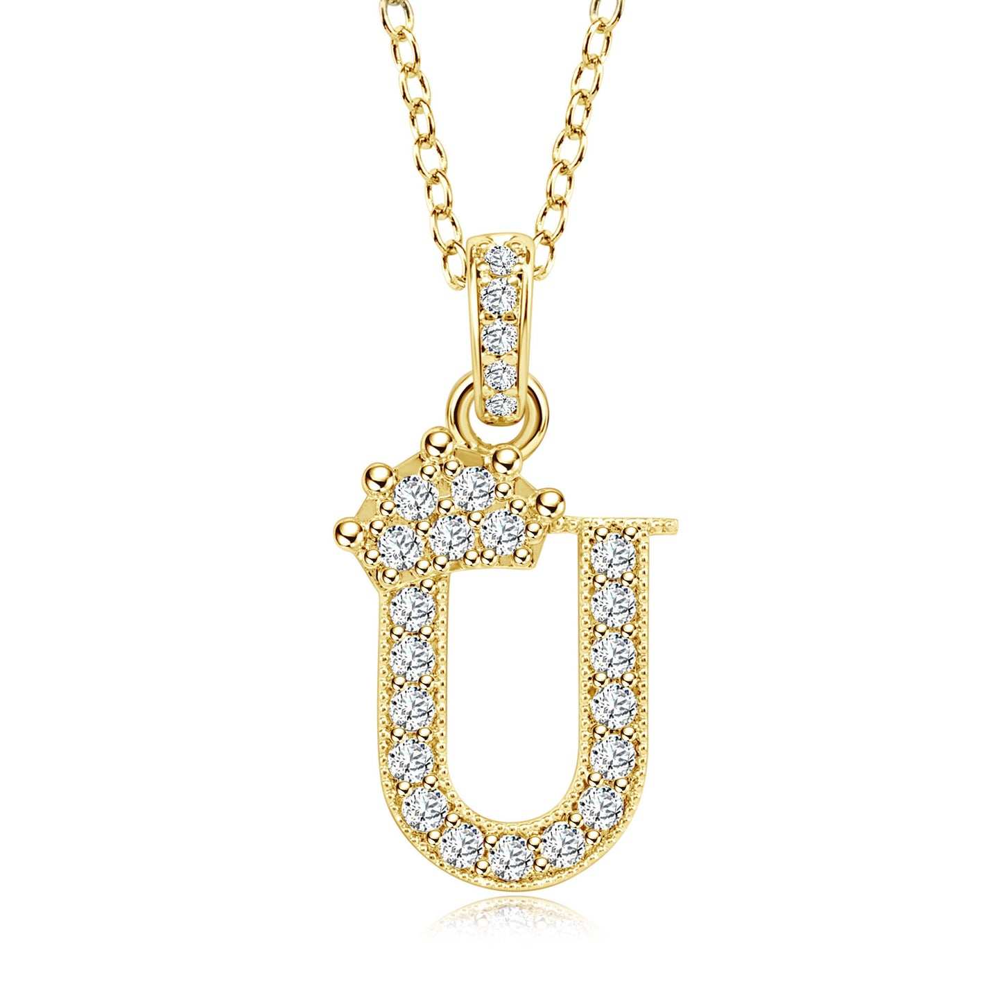 Crown Zircon Letter Pendant Necklace - Copper Plated Personalized Jewelry for Women