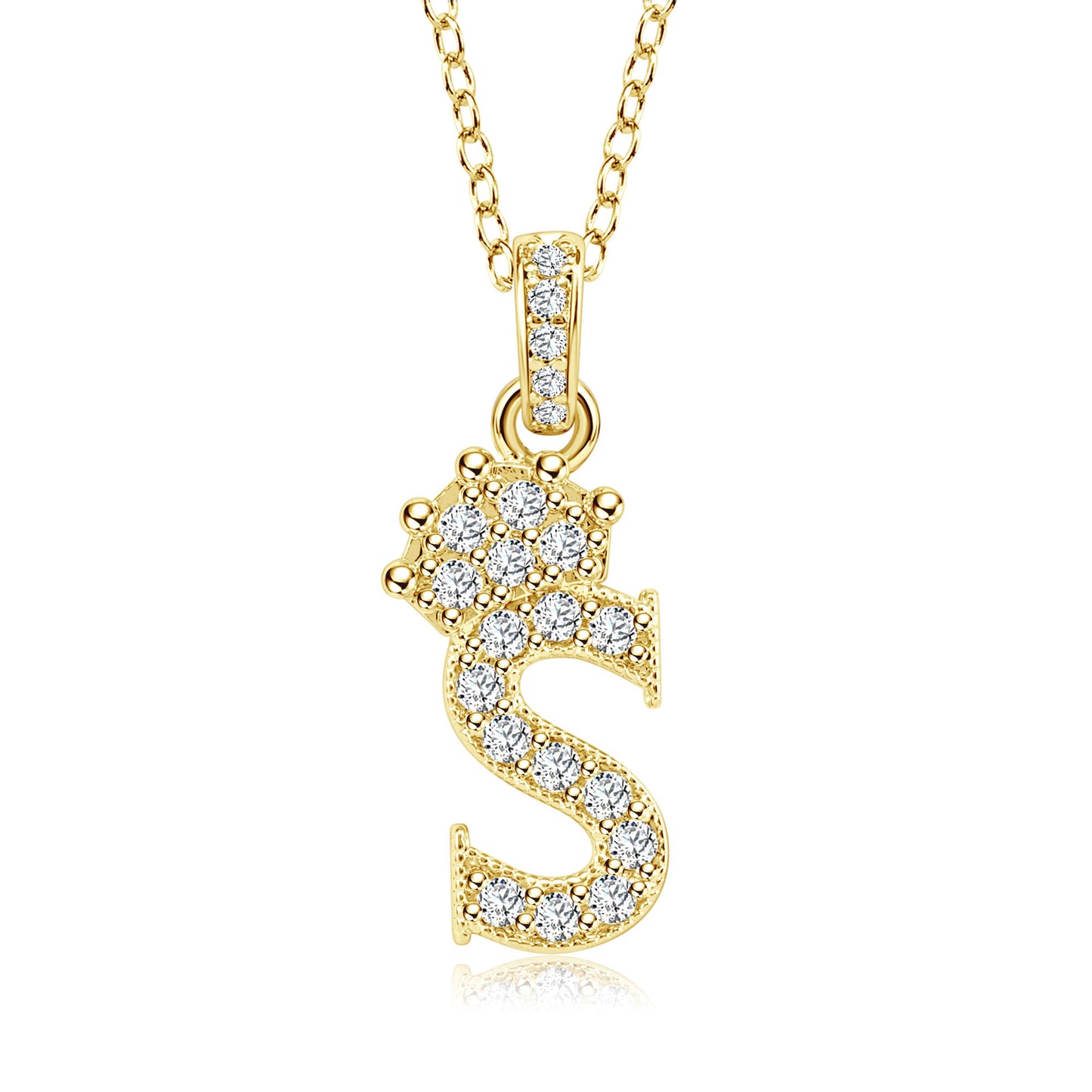 Crown Zircon Letter Pendant Necklace - Copper Plated Personalized Jewelry for Women