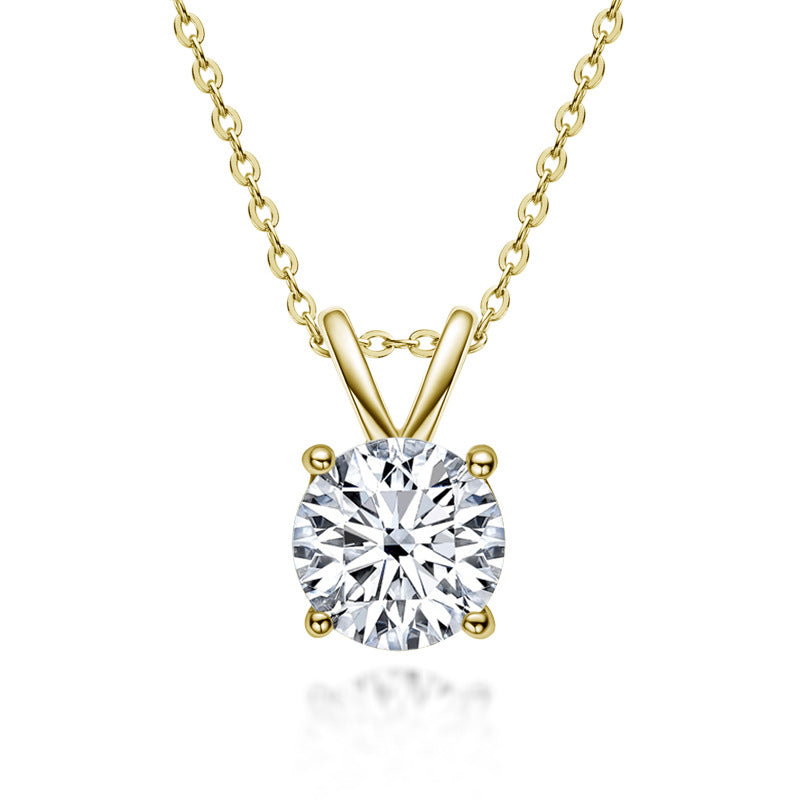 S925 Sterling Silver Six-Prong Moissanite Necklace - Classic Delicate Chain