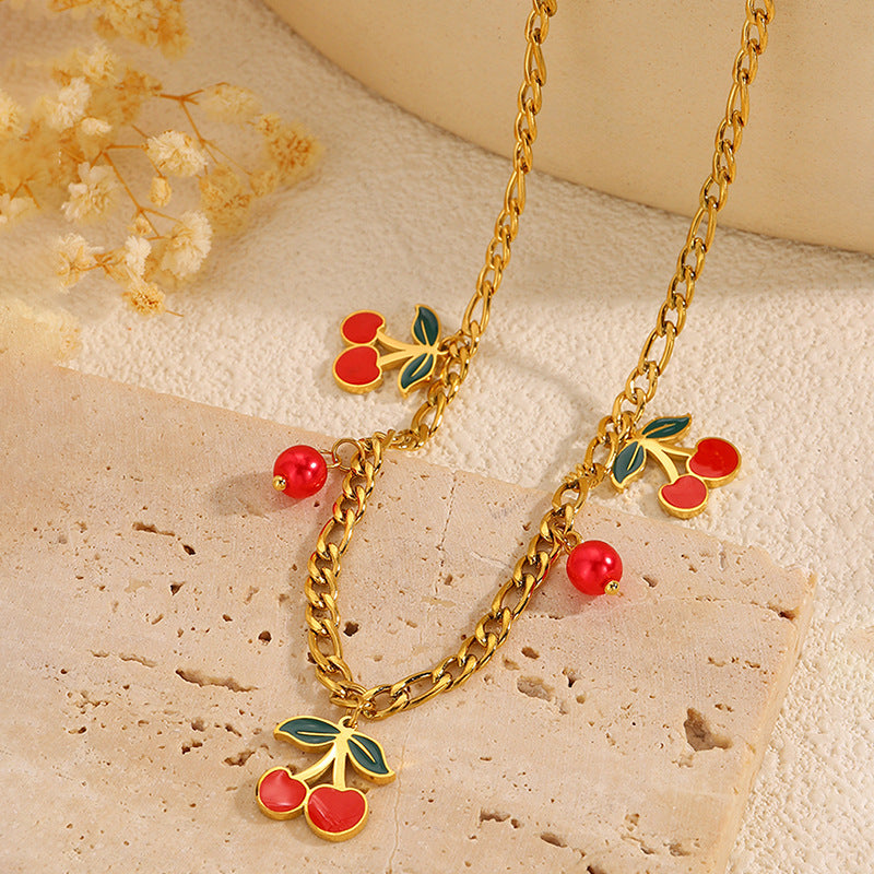 Cherry Pendant Necklace - Dainty Fruit Charm Necklace