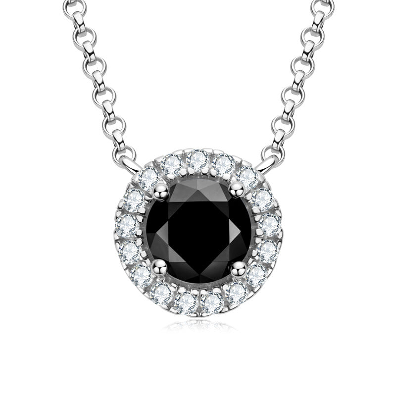 S925 Sterling Silver Black Moissanite Collarbone Necklace - Sophisticated Pendant