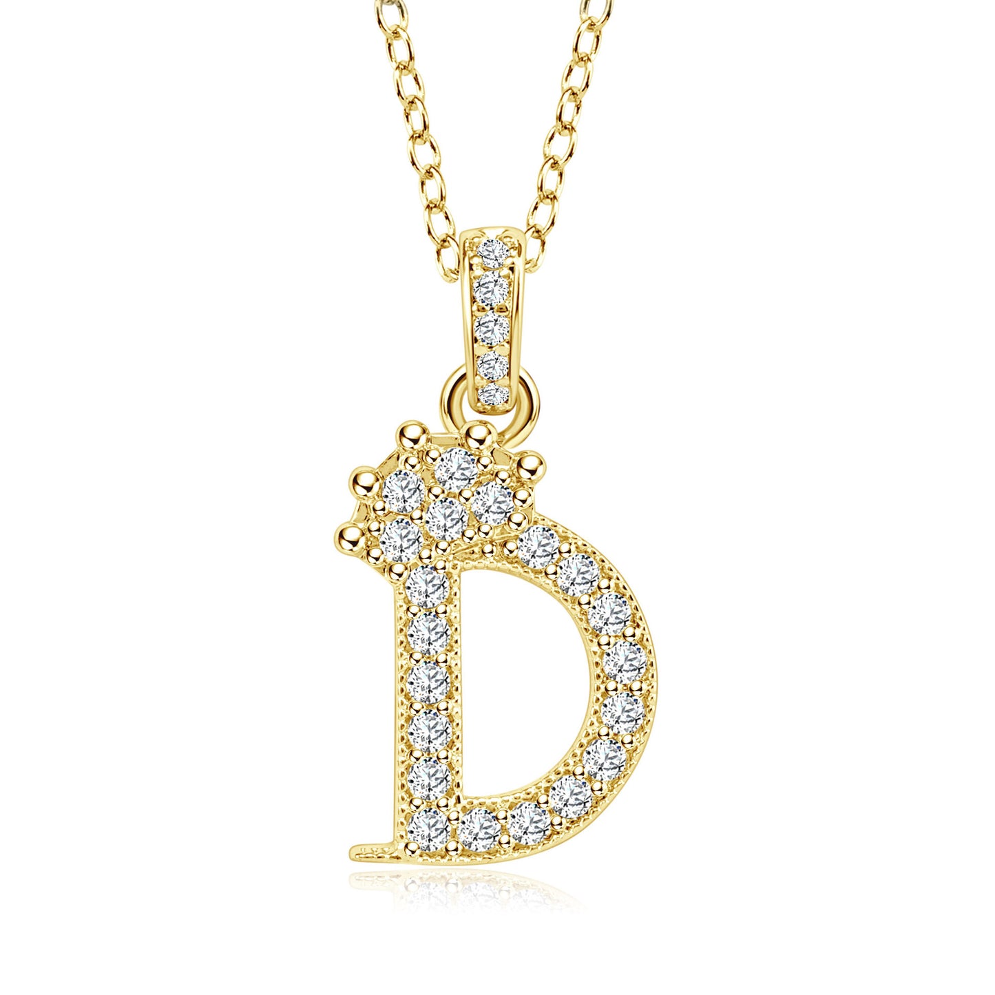 Crown Zircon Letter Pendant Necklace - Copper Plated Personalized Jewelry for Women