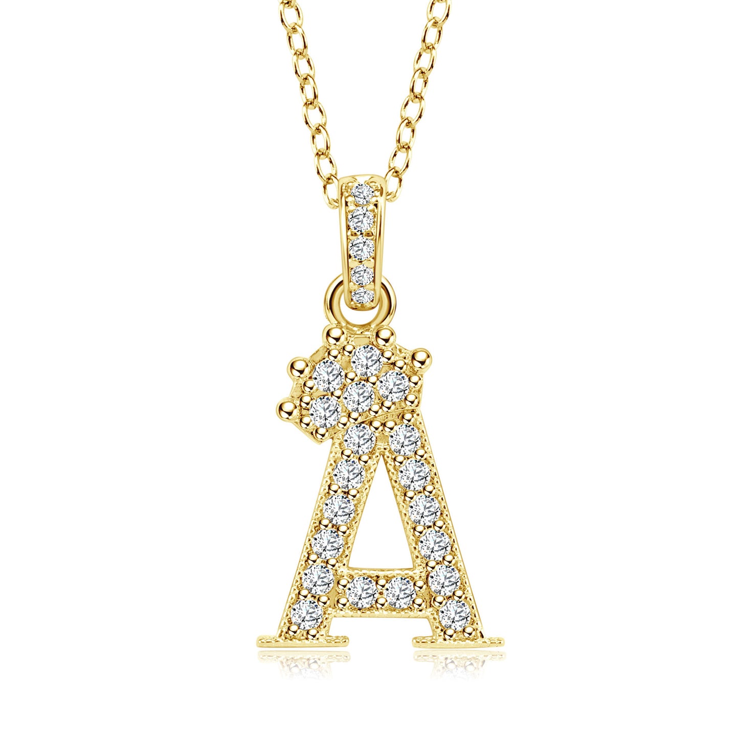 Crown Zircon Letter Pendant Necklace - Copper Plated Personalized Jewelry for Women