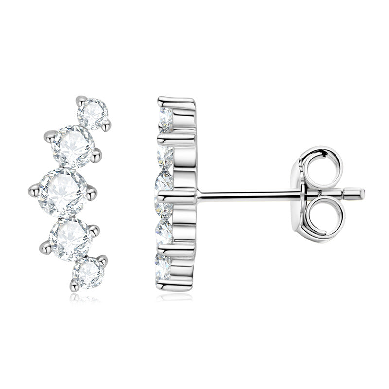 S925 Sterling Silver K Gold Plated Curved Five-Stone Moissanite Earrings