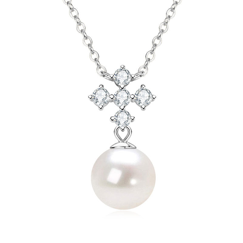Natural Freshwater Pearl Pendant Necklace - S925 Sterling Silver with Moissanite Accent