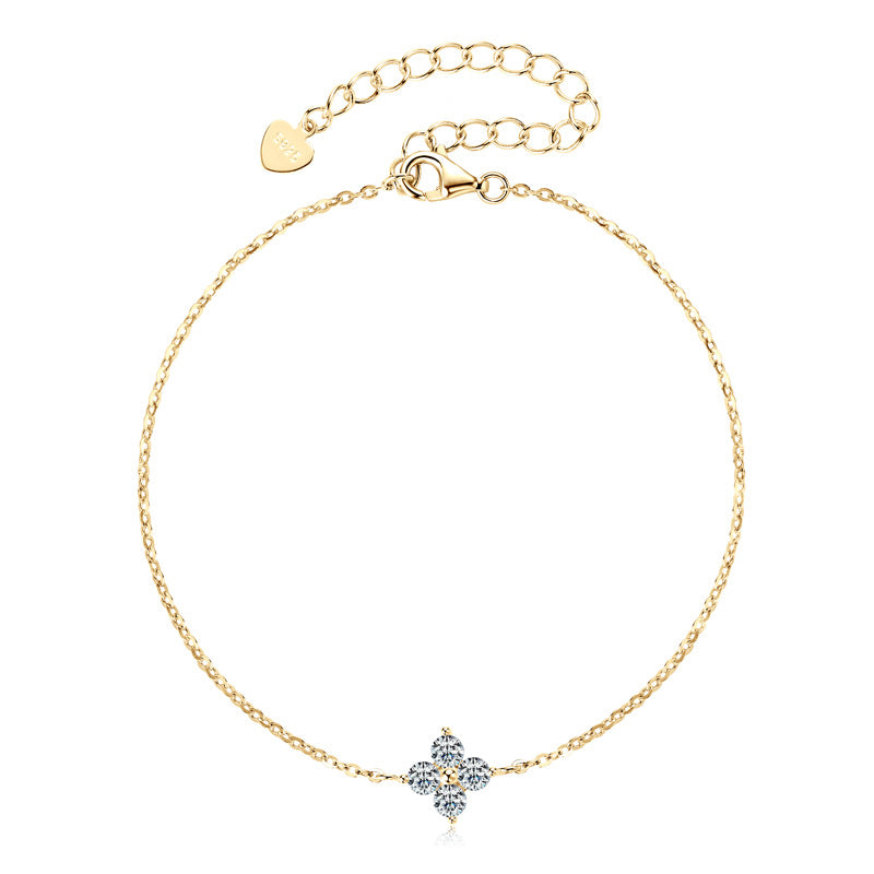 S925 Sterling Silver Four-Leaf Clover Moissanite Bracelet - Lucky Charm Jewelry