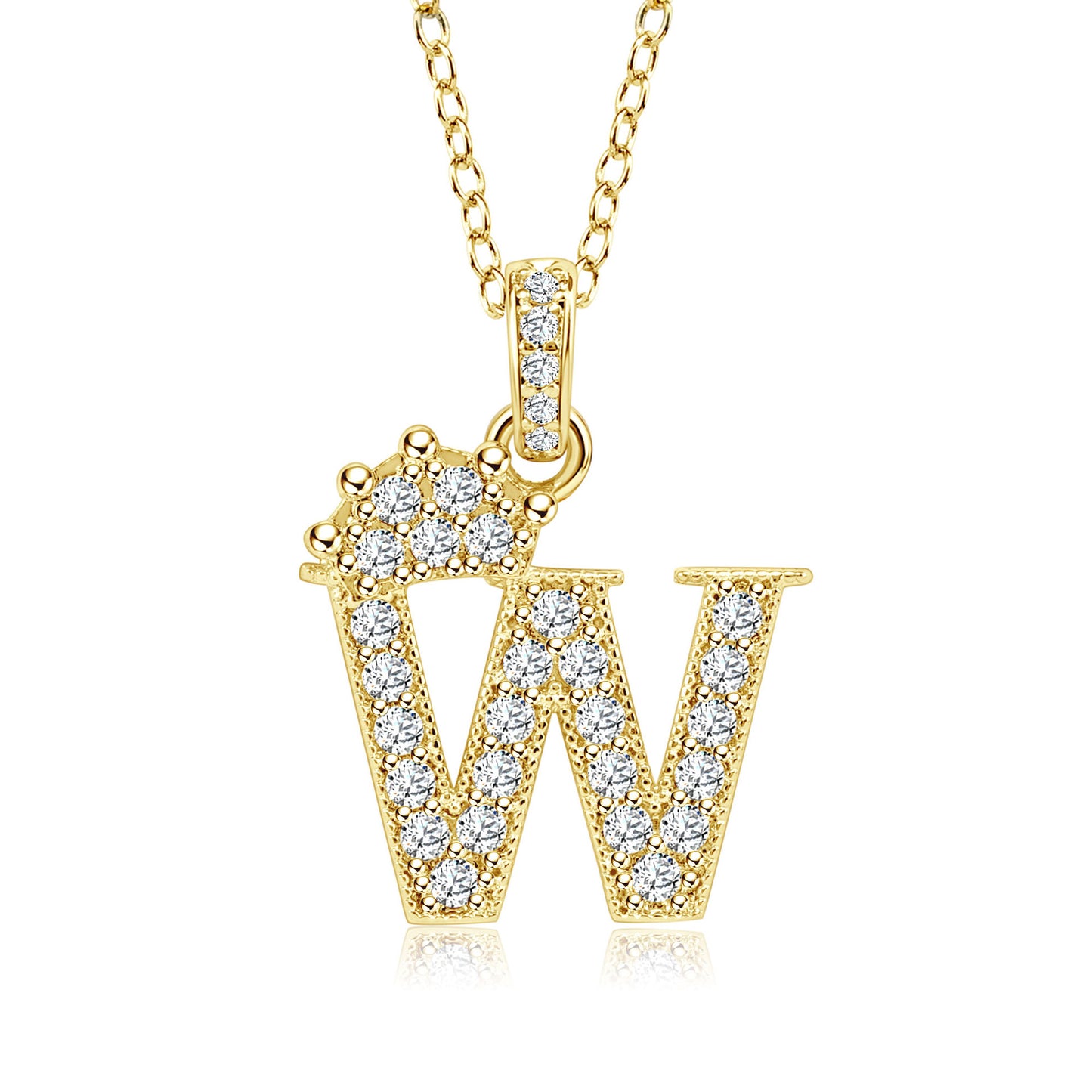 Crown Zircon Letter Pendant Necklace - Copper Plated Personalized Jewelry for Women