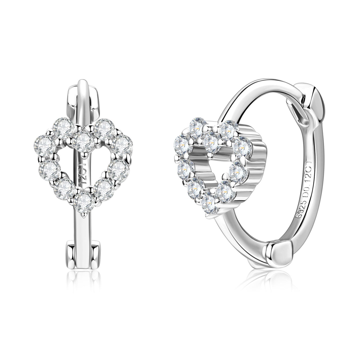 Moissanite Heart Stud Earrings - S925 Sterling Silver Love Earrings for Women