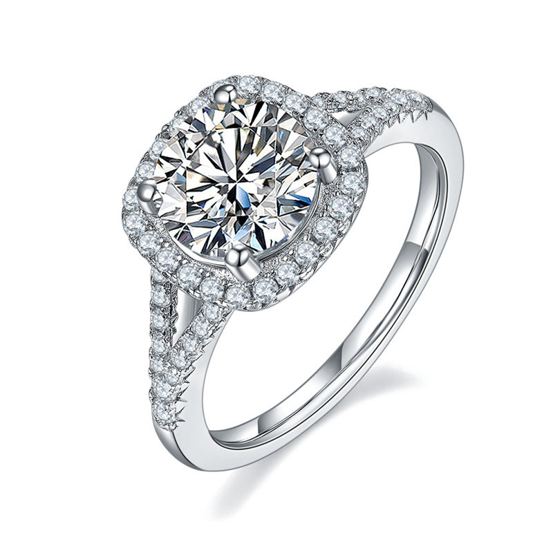 S925 Sterling Silver 18K Gold Plated Square Moissanite Ring - Double Band Design