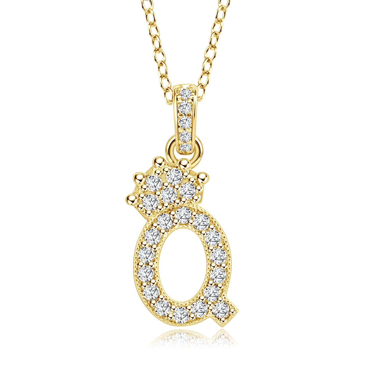 Crown Zircon Letter Pendant Necklace - Copper Plated Personalized Jewelry for Women