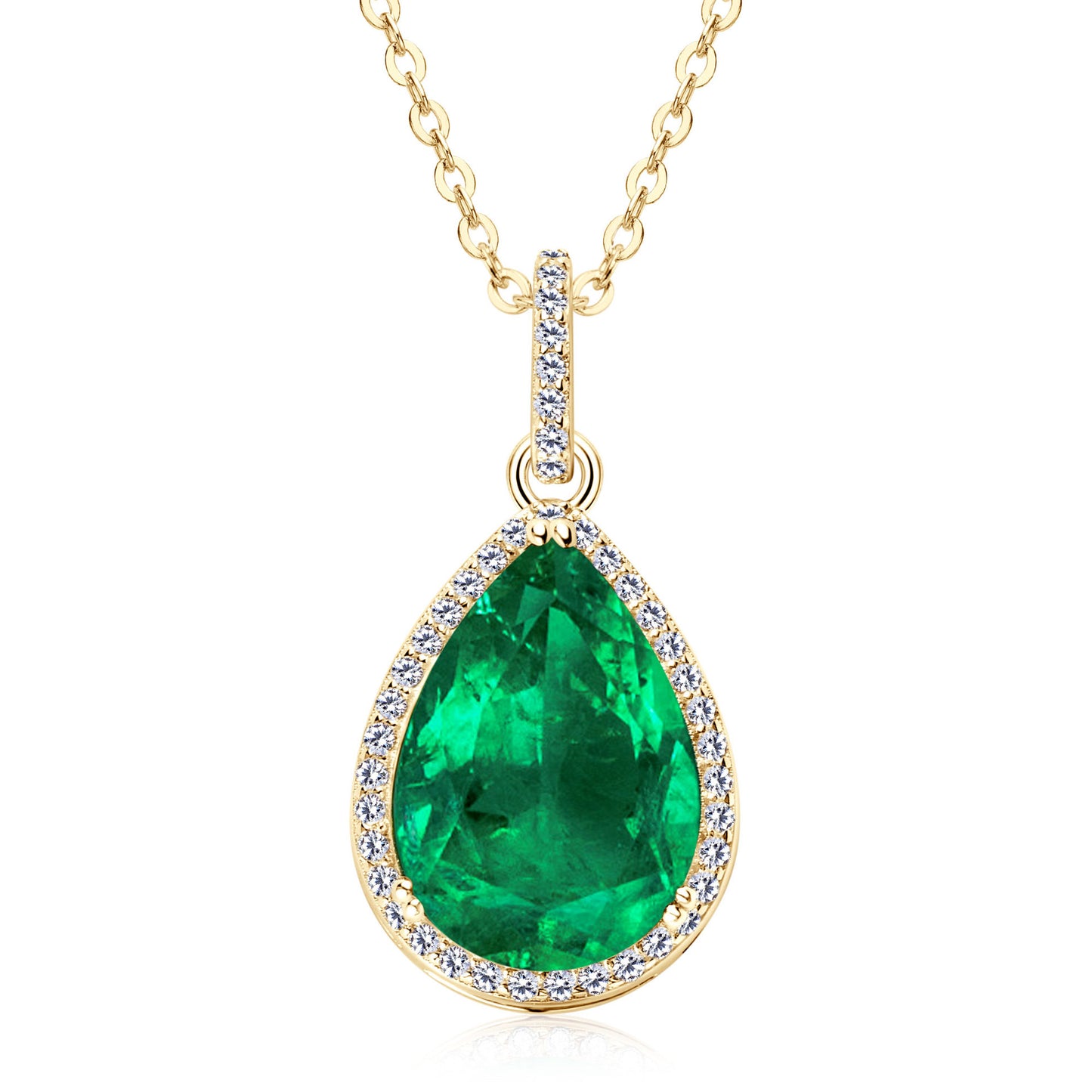 Emerald Green Teardrop Pendant Necklace - S925 Sterling Silver Delicate Chain