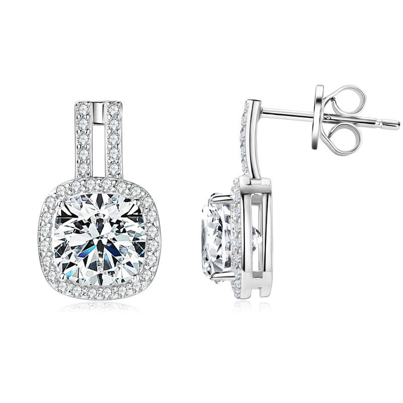 S925 Sterling Silver 2 Carat Moissanite Earrings - Crystal Design