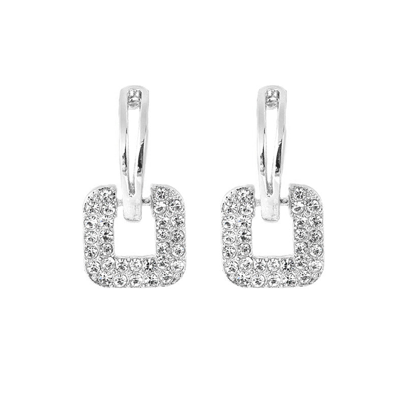 S925 Sterling Silver Square Stud Earrings - Moissanite Diamond Geometric Earrings