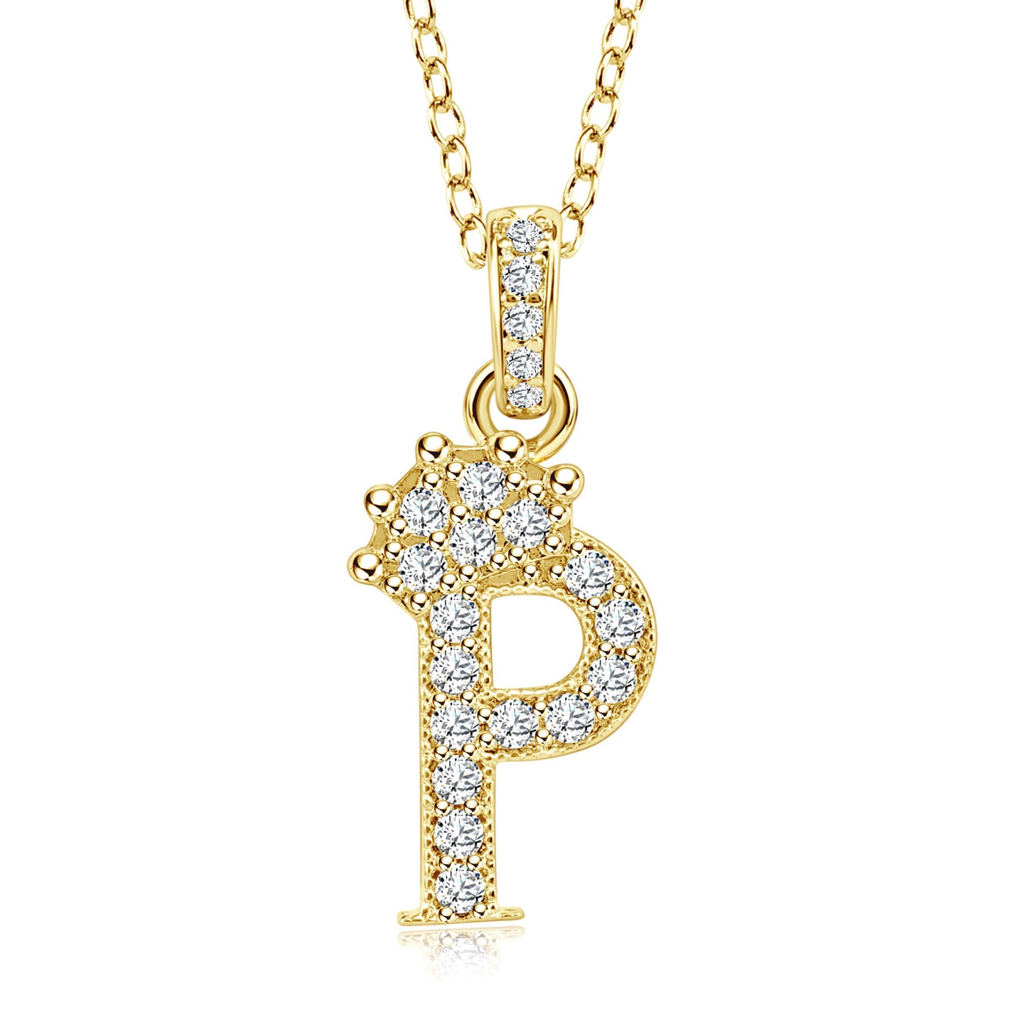 Crown Zircon Letter Pendant Necklace - Copper Plated Personalized Jewelry for Women