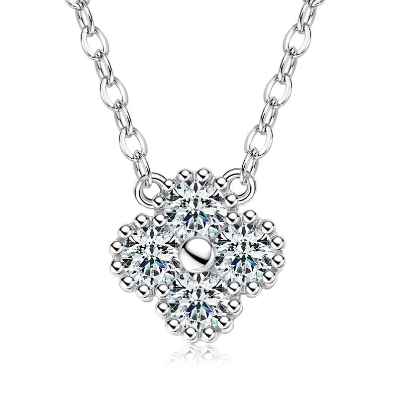 Classic Four-Leaf Clover Moissanite Necklace - S925 Sterling Silver Choker Chain