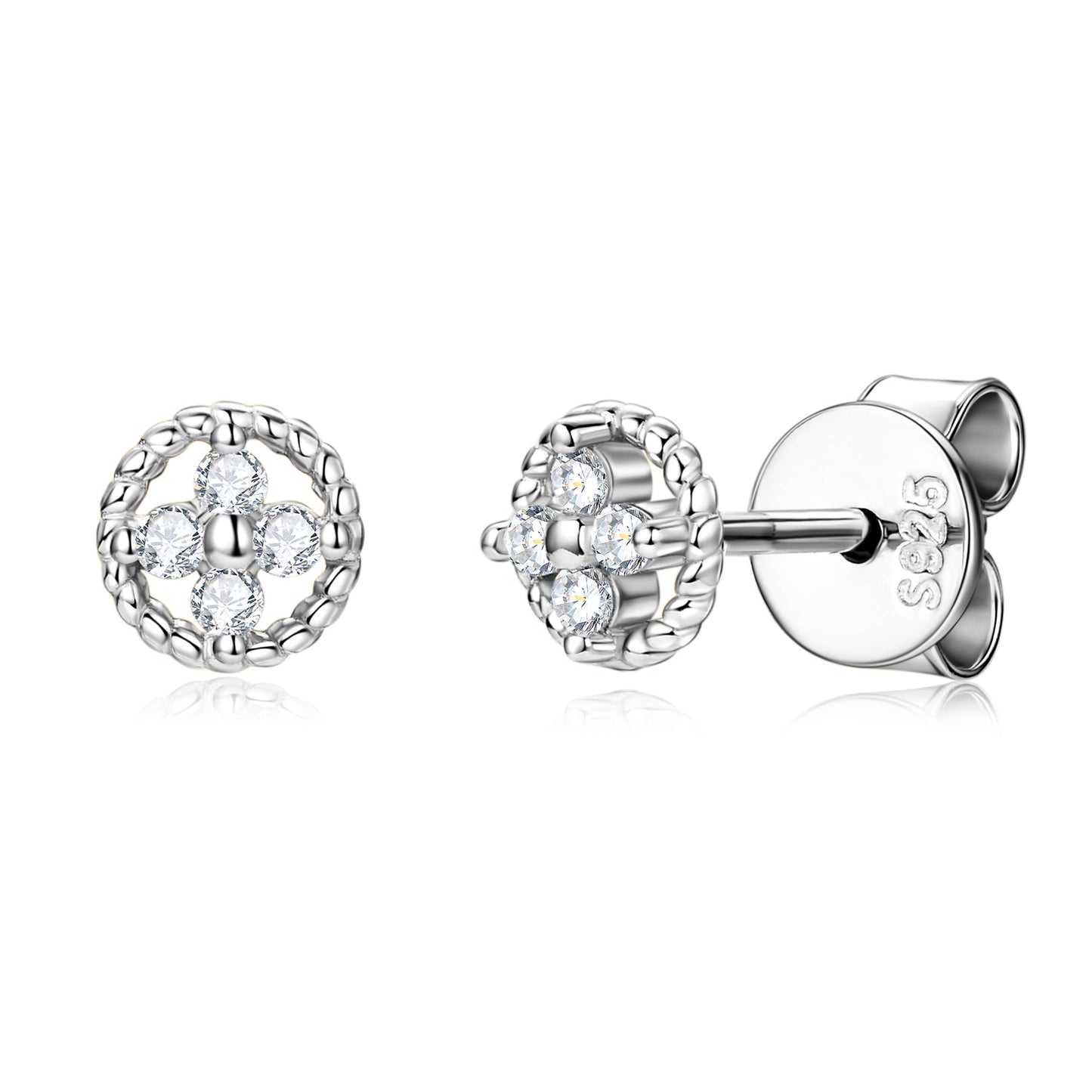 S925 Sterling Silver Four-Leaf Clover Moissanite Sleep-In Stud Earrings - Hypoallergenic