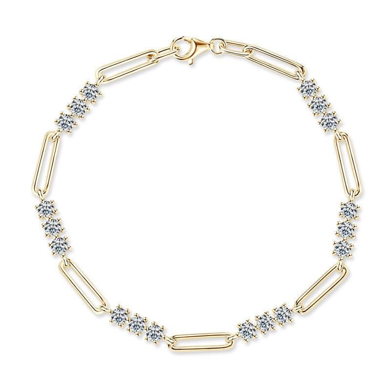 D-Color Moissanite Paper Clip Bracelet - S925 Sterling Silver Chain Jewelry