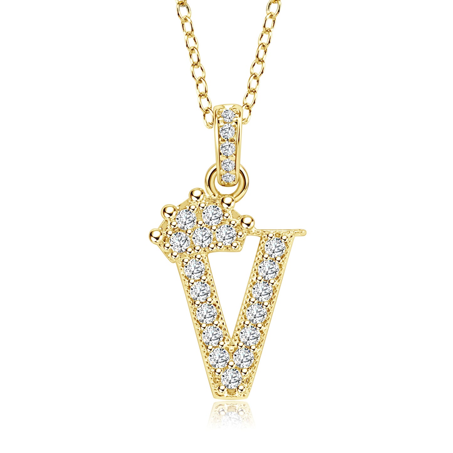 Crown Zircon Letter Pendant Necklace - Copper Plated Personalized Jewelry for Women