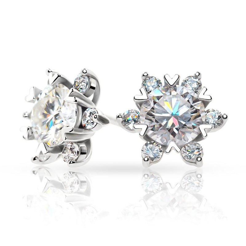 S925 Sterling Silver Snowflake Moissanite Earrings - Tarnish-Free Design