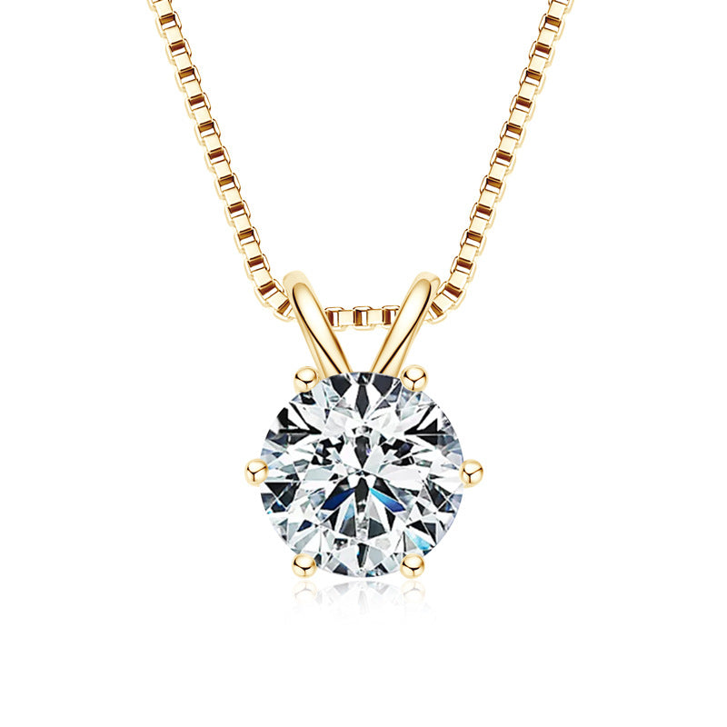 S925 Sterling Silver Six-Prong Moissanite Necklace - Classic Delicate Chain