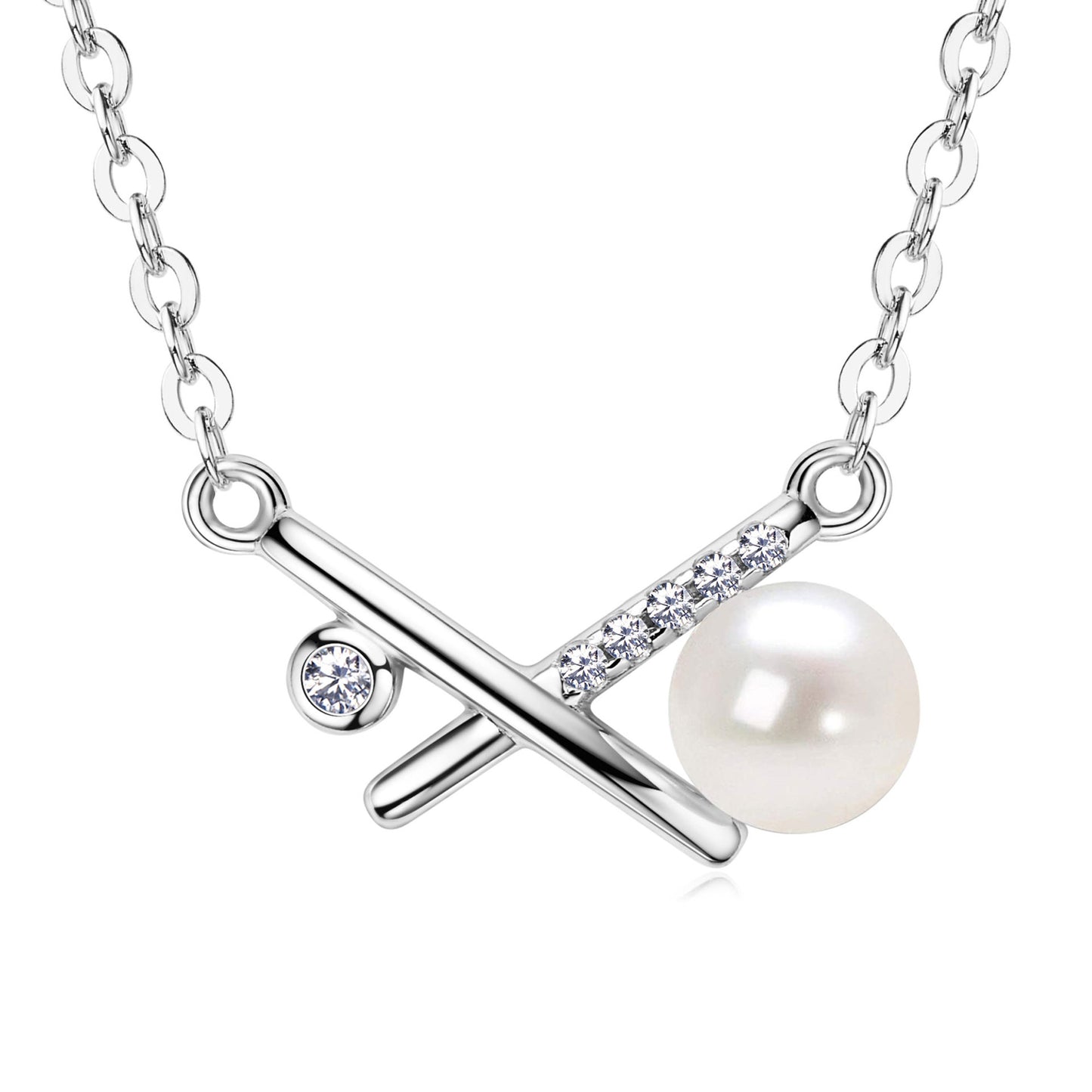 Natural Freshwater Pearl Cross Necklace - 925 Sterling Silver X-Shape Design for Women
