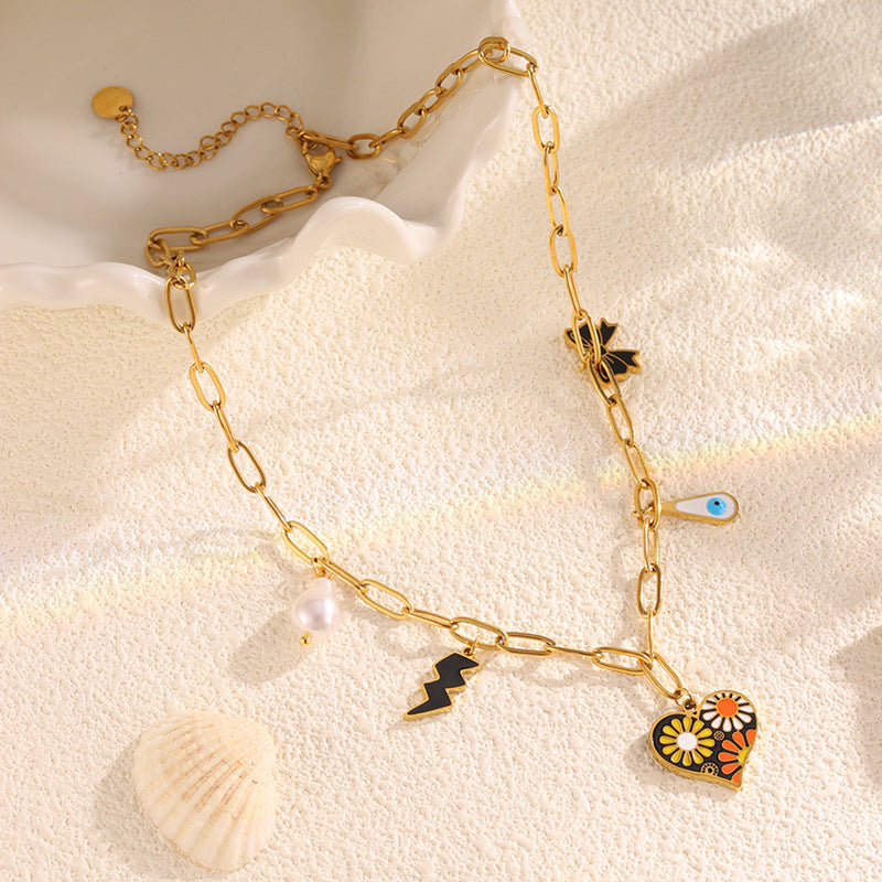 Bow and Heart Pendant Necklace - Layered Charm Necklace