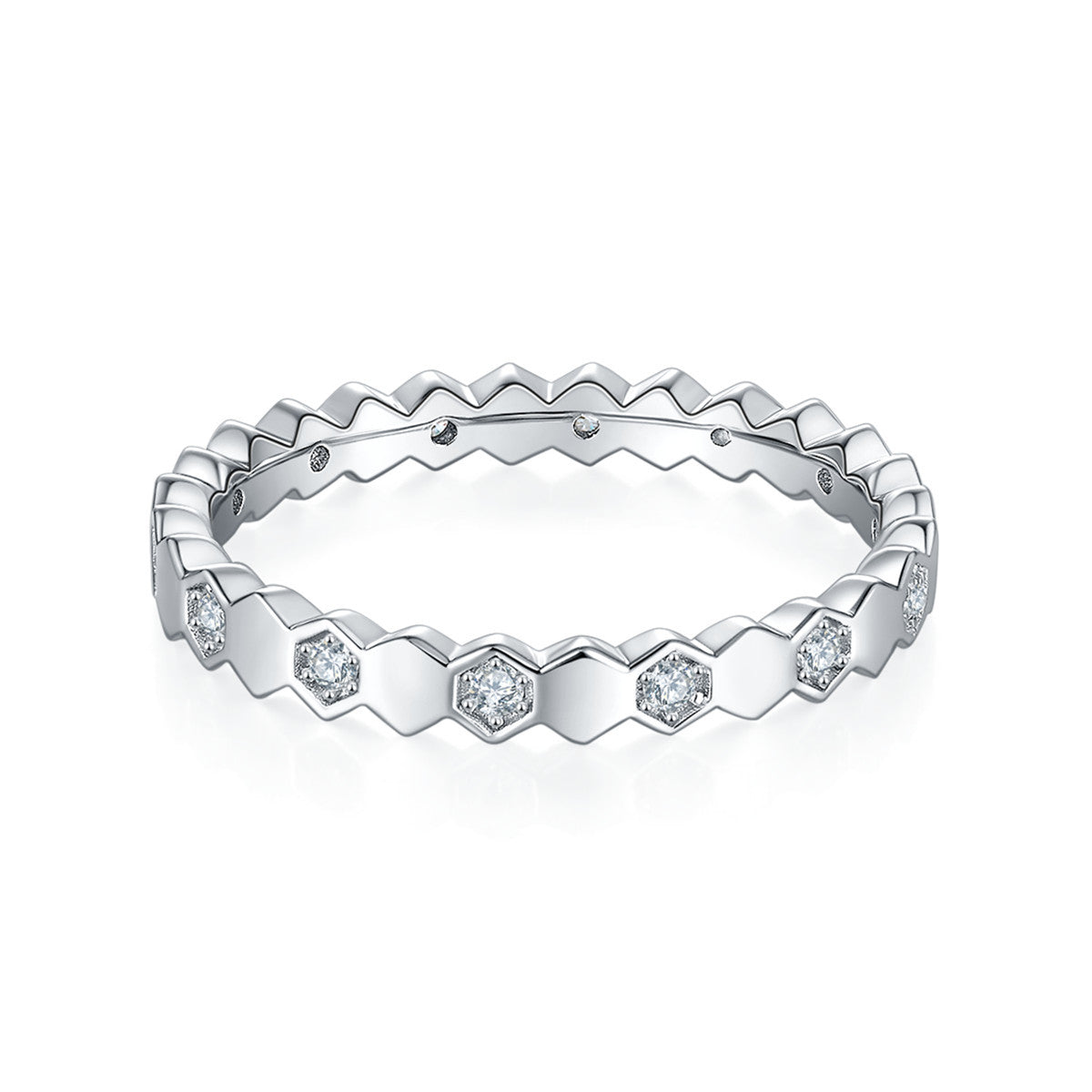 S925 Sterling Silver Honeycomb Moissanite Ring - Modern Geometric Design