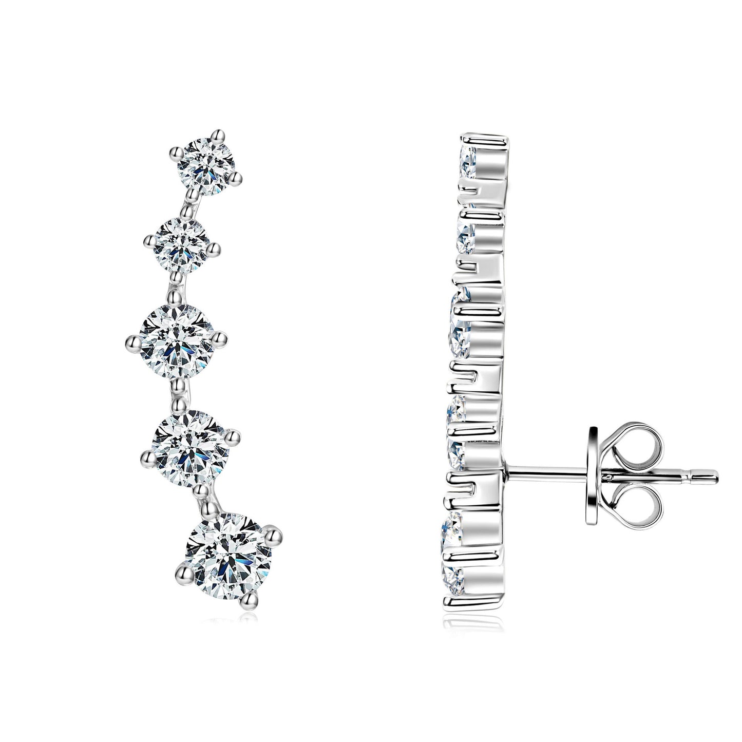 Moissanite Stud Earrings - Sterling Silver Vine Design for Women