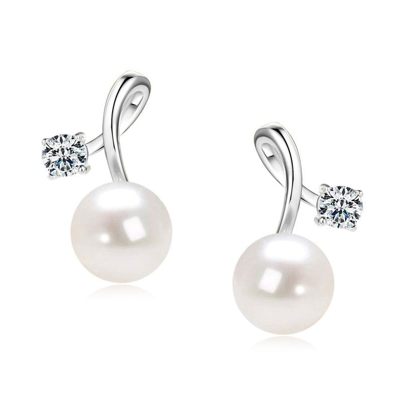 Natural Freshwater Pearl Cherry Stud Earrings - S925 Sterling Silver Sweet Minimalist Earrings