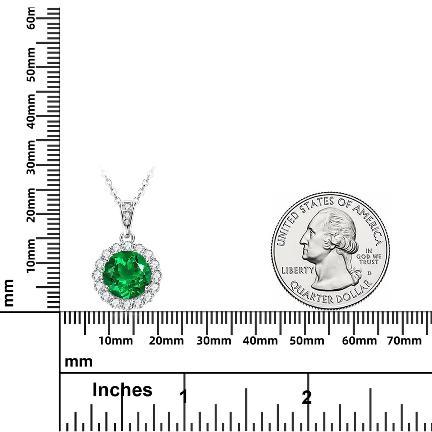 925 Sterling Silver Emerald Teardrop Necklace - Geometric Pendant Chain Necklace