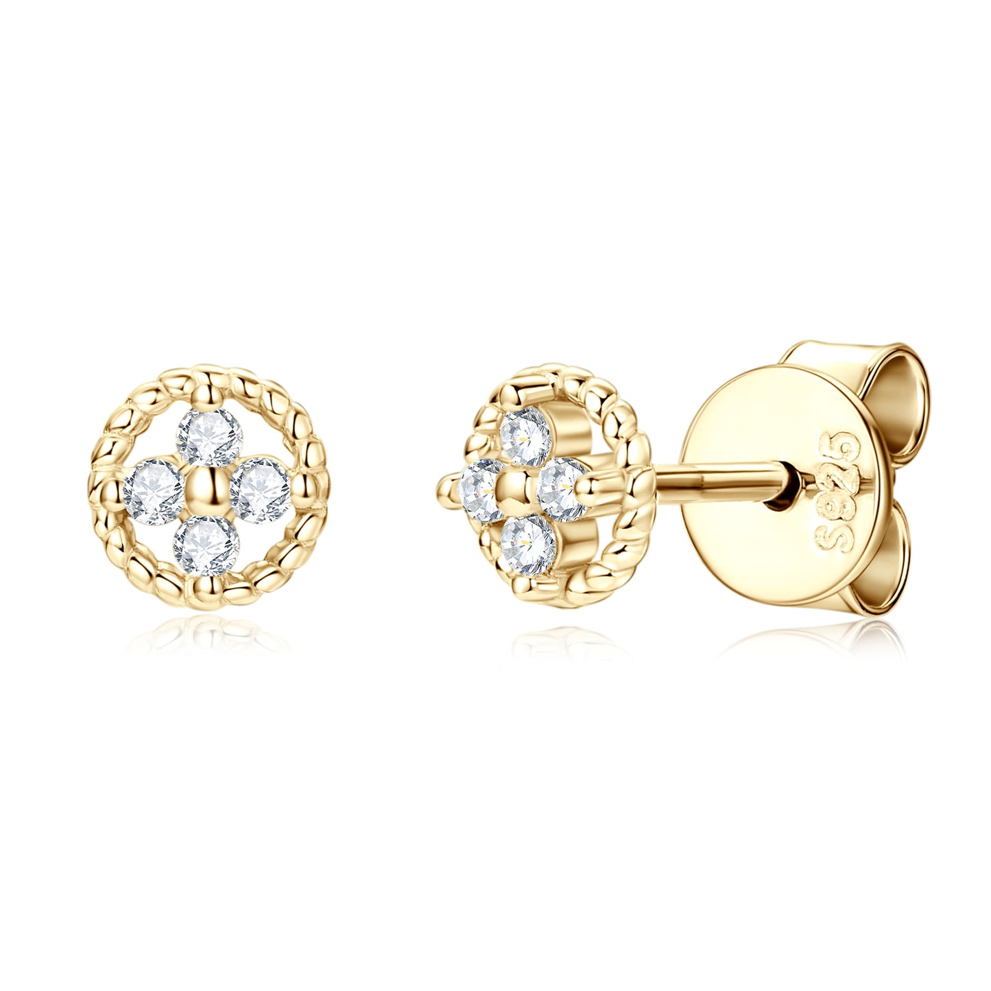 S925 Sterling Silver Four-Leaf Clover Moissanite Sleep-In Stud Earrings - Hypoallergenic