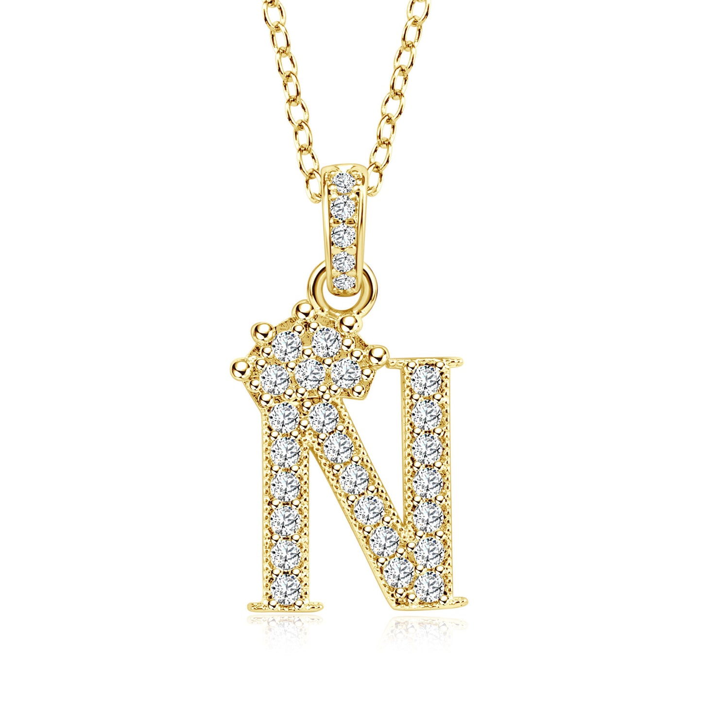 Crown Zircon Letter Pendant Necklace - Copper Plated Personalized Jewelry for Women