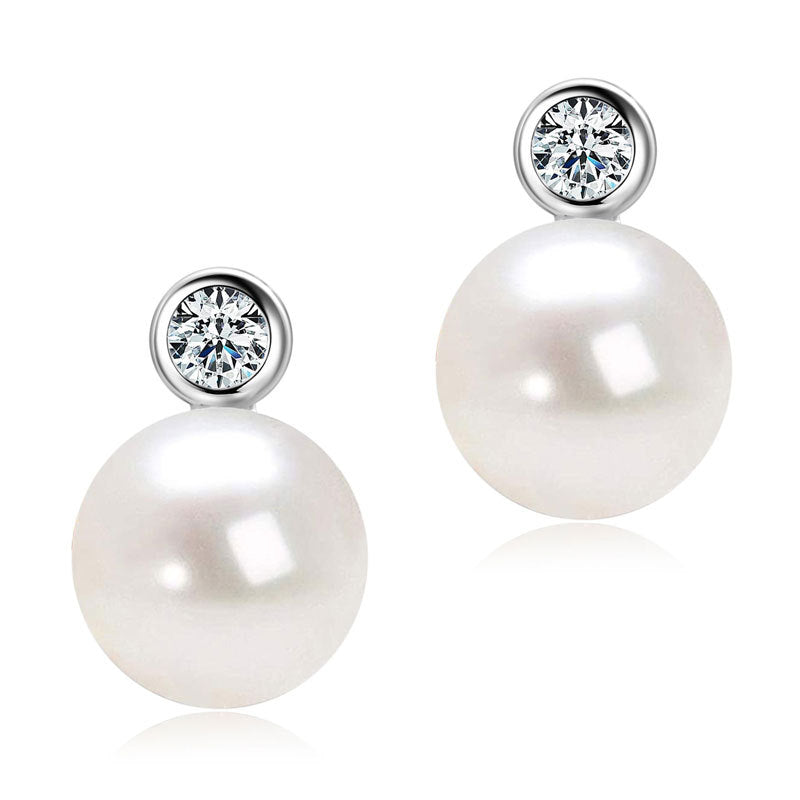 Natural Freshwater Pearl Stud Earrings - 925 Sterling Silver 18K Gold Plated Minimalist Earrings