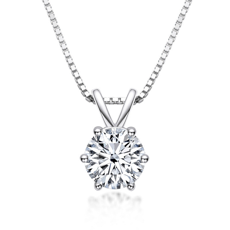 Premium 1 Carat D Color Moissanite Necklace - Six-Prong 925 Silver Pendant