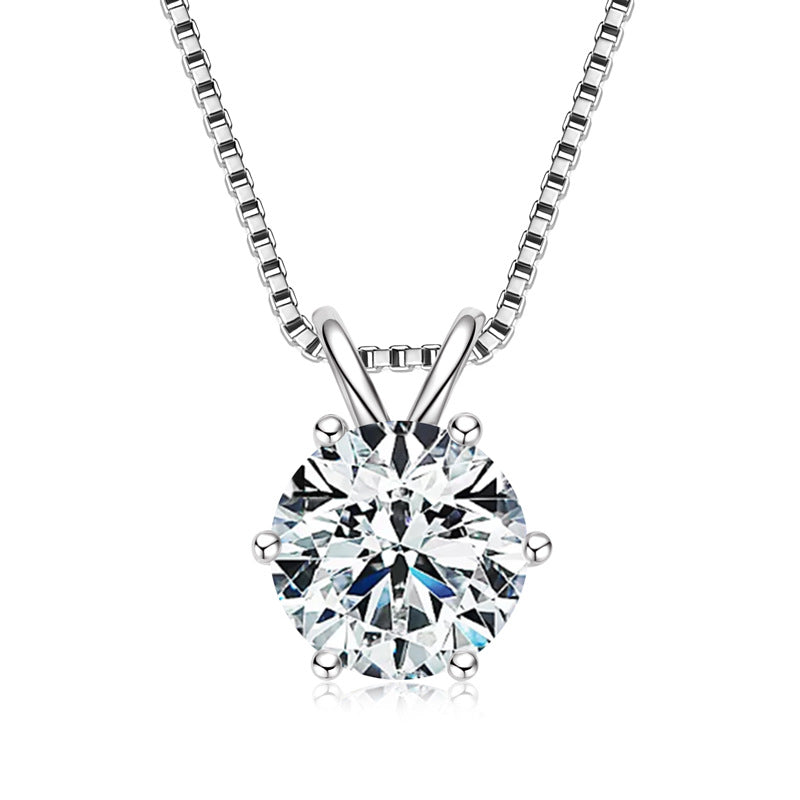 S925 Sterling Silver Six-Prong Moissanite Necklace - Classic Delicate Chain