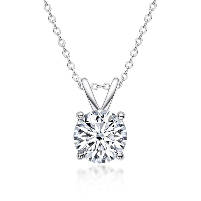 S925 Sterling Silver Six-Prong Moissanite Necklace - Classic Delicate Chain