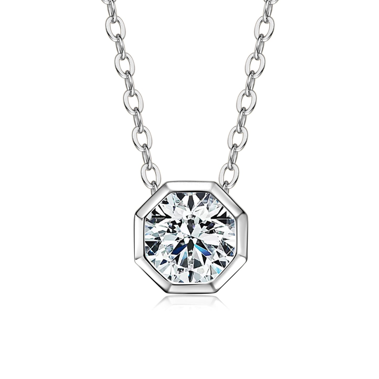 1 Carat Moissanite Solitaire Necklace - S925 Sterling Silver Geometric Pendant