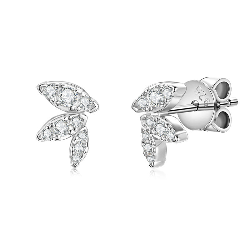S925 Sterling Silver Butterfly Wing Moissanite Stud Earrings - Delicate Leaf Design