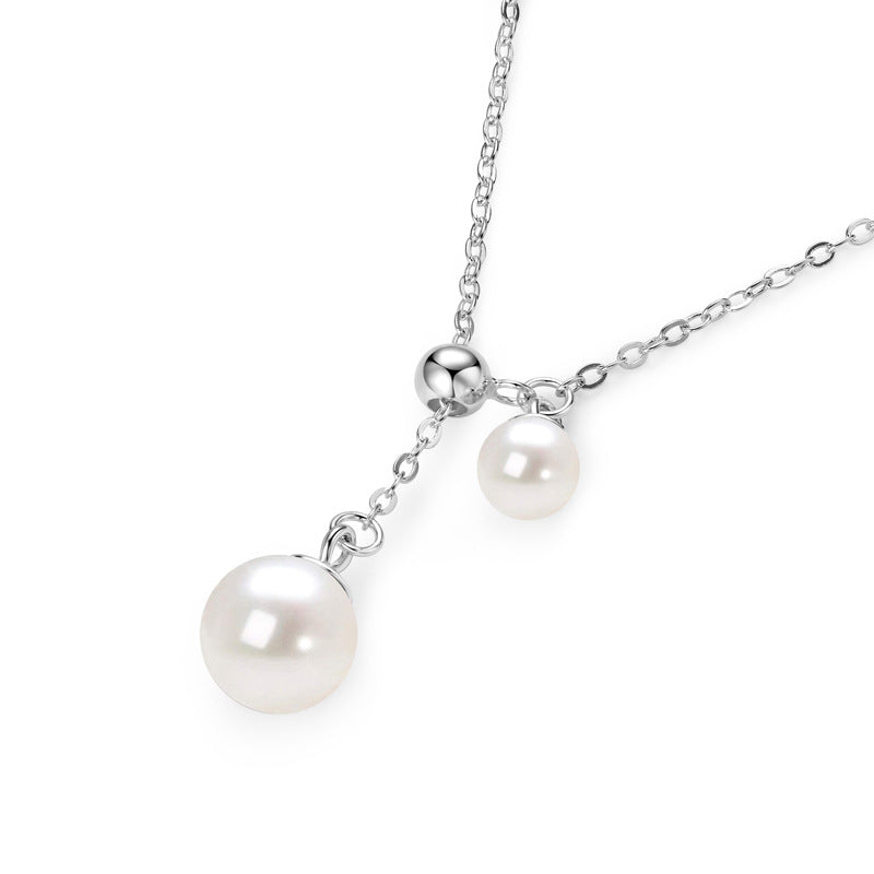 Natural Freshwater Pearl Pendant - S925 Sterling Silver Simple Fringe Necklace