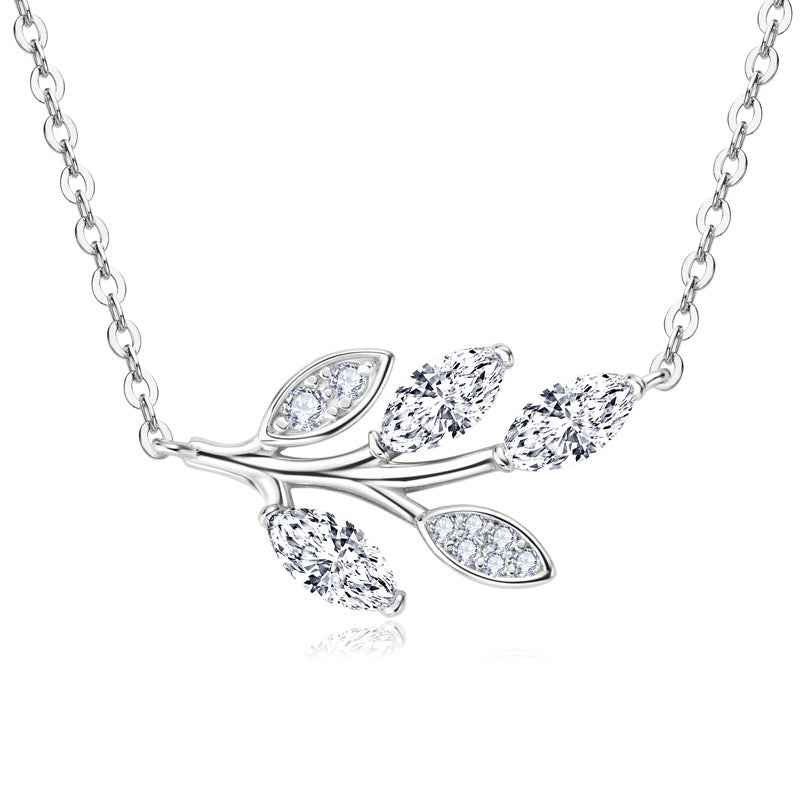 D Color Moissanite Leaf Necklace - S925 Sterling Silver Delicate Chain for Women
