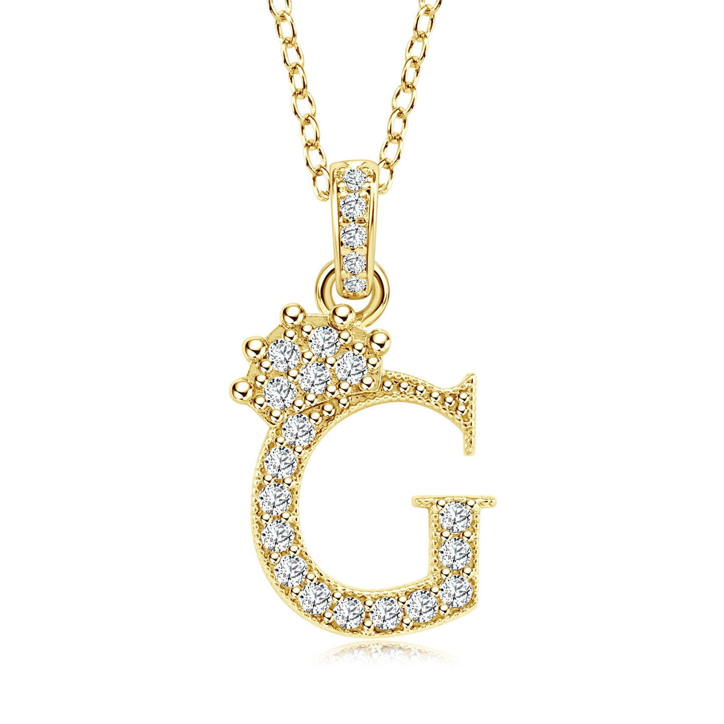 Crown Zircon Letter Pendant Necklace - Copper Plated Personalized Jewelry for Women