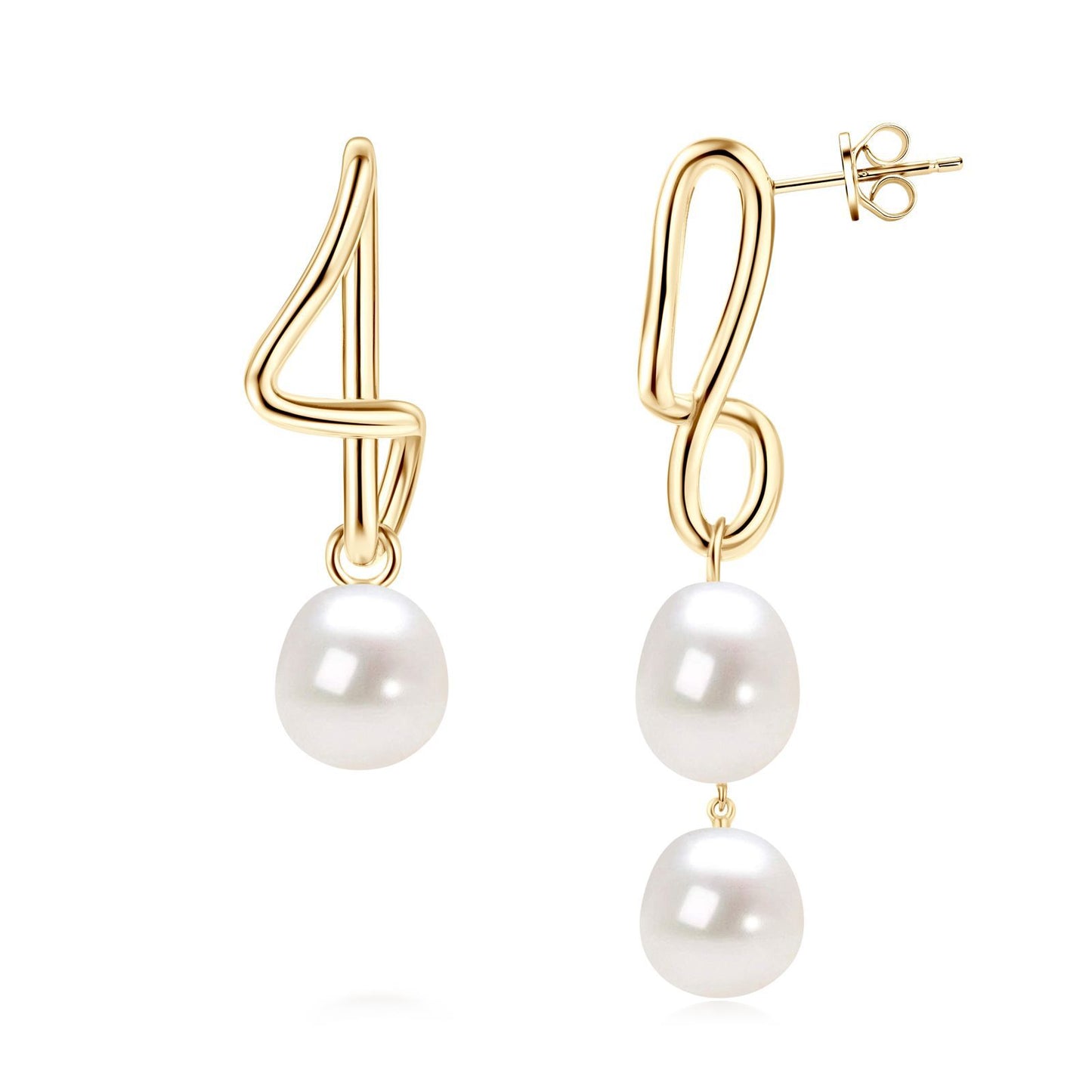 Asymmetrical Baroque Pearl Stud Earrings - Sterling Silver for Women