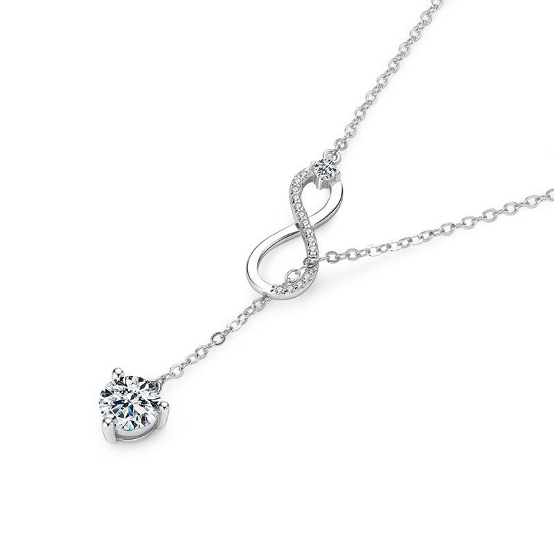 S925 Sterling Silver Moissanite Infinity Tassel Necklace - Symbolic Pendant Jewelry