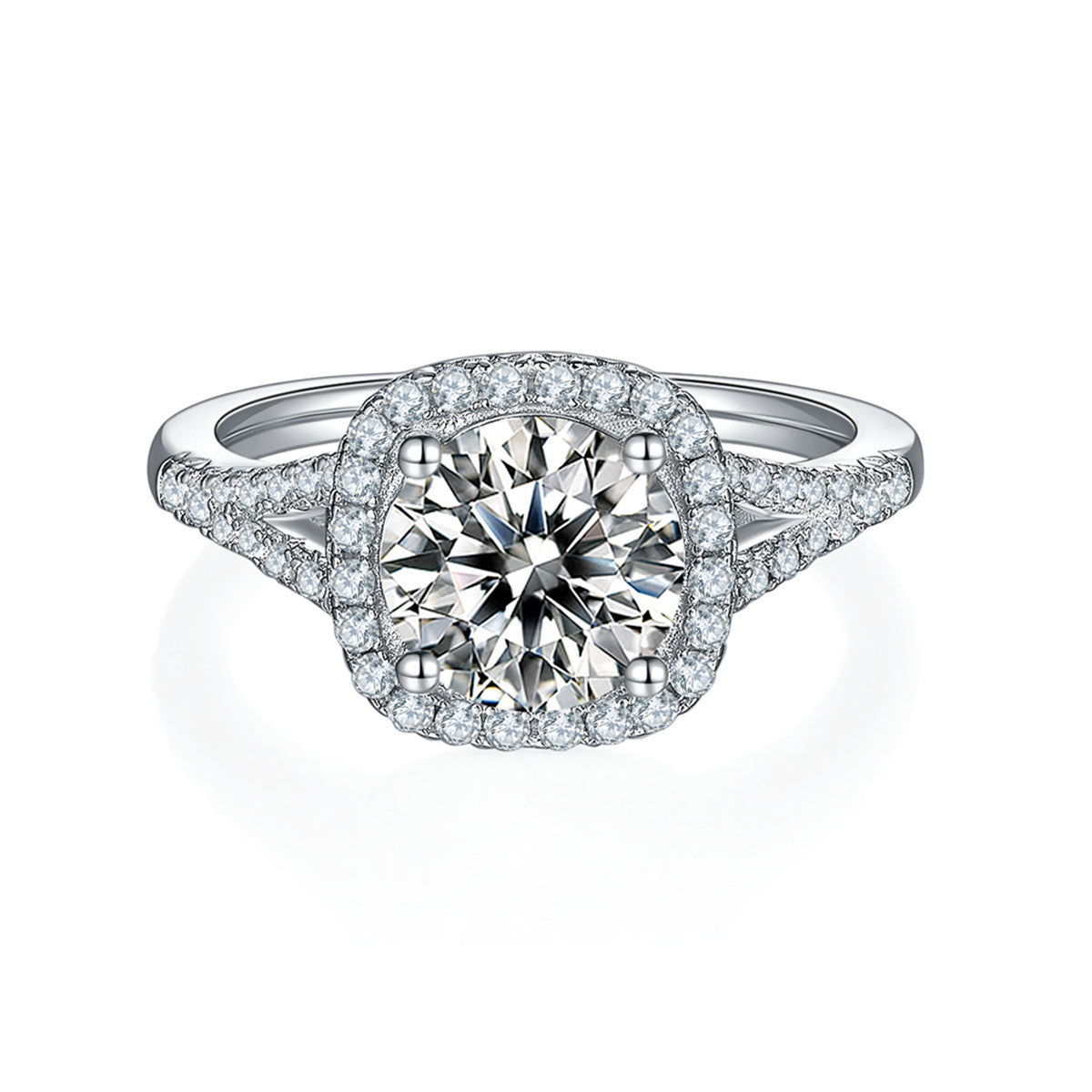 S925 Sterling Silver 18K Gold Plated Square Moissanite Ring - Double Band Design