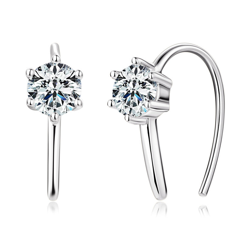 S925 Sterling Silver U-Shaped D Color Moissanite Stud Earrings - 18K Gold Plated Modern Design