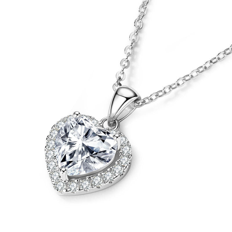 Heart Pendant Necklace - Sterling Silver with Moissanite for Women