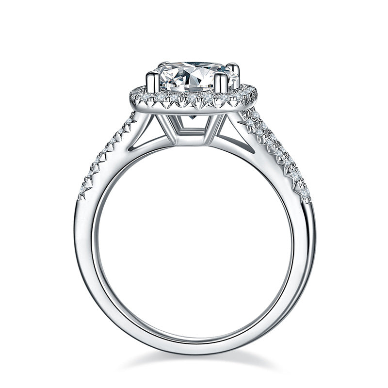 S925 Sterling Silver 18K Gold Plated Square Moissanite Ring - Double Band Design