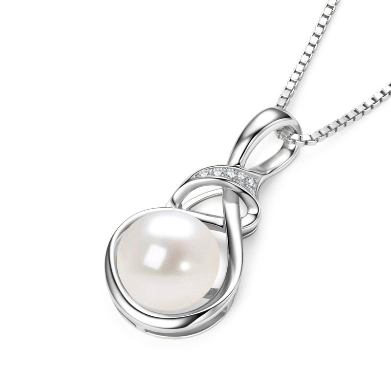 9mm Freshwater Pearl Pendant - S925 Sterling Silver with Moissanite Accent