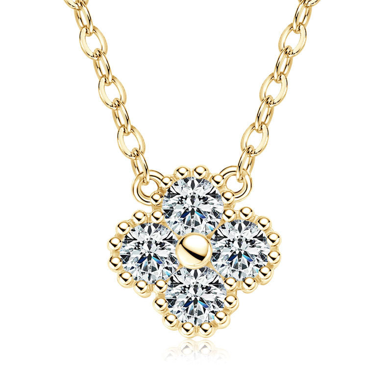Classic Four-Leaf Clover Moissanite Necklace - S925 Sterling Silver Choker Chain