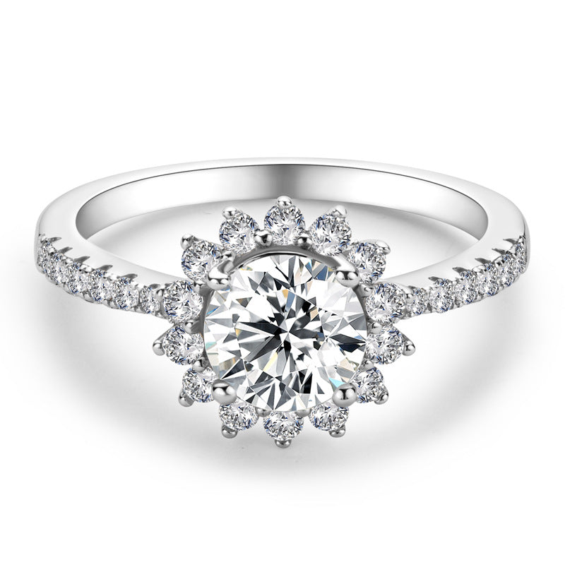 18K Gold Plated Sunflower Ring - 925 Silver Moissanite Diamond Ring for Women